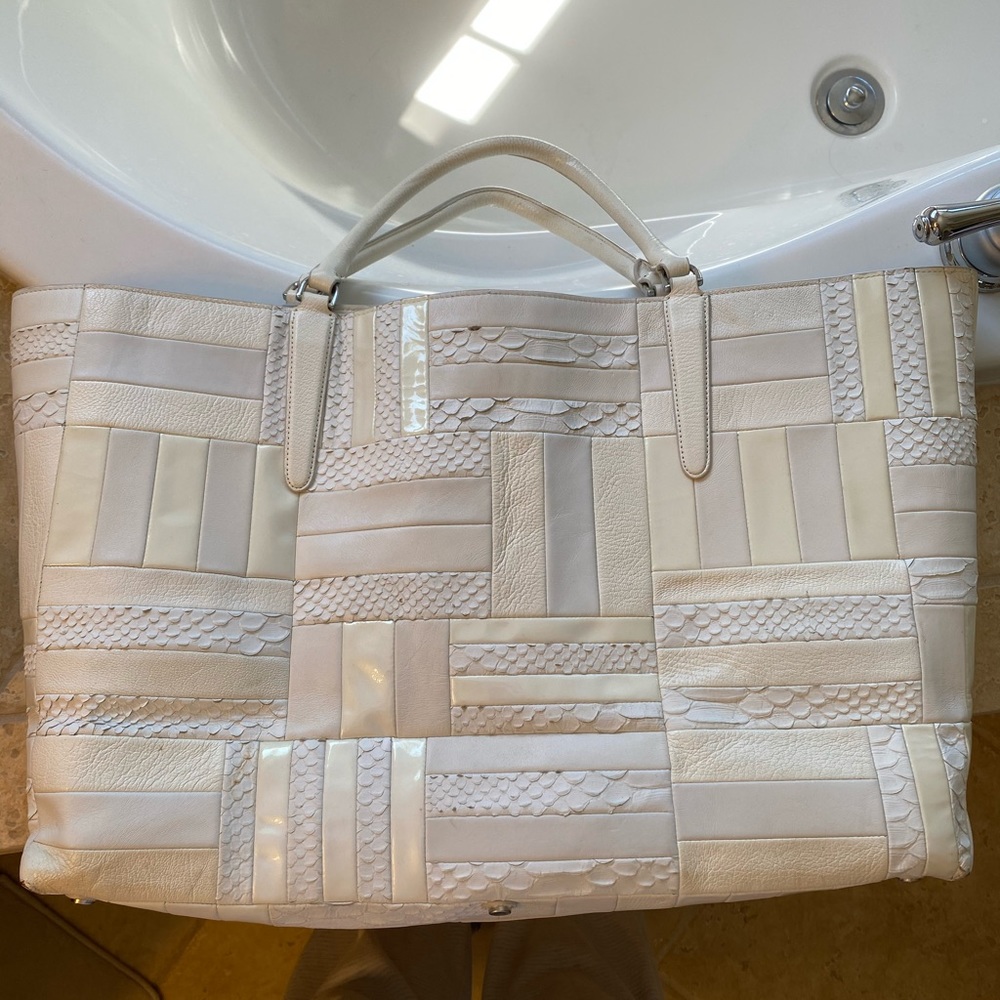 White Leather Coach Weekender - image 1